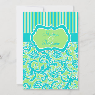 Blauer, weißer Streifen Damask Einladung