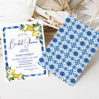 Blauer weißer Tile Floral Lemon Brautparty