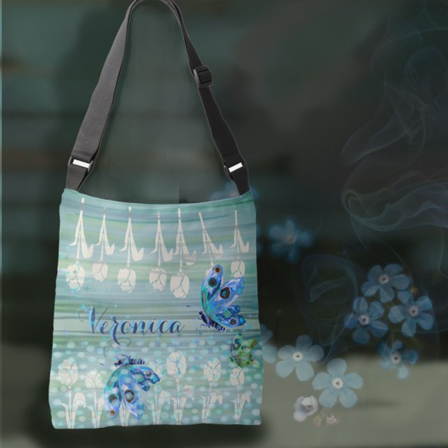 Blauer Weißer Tulips Schmetterlinge Tasche (Blue White Tulips Butterflies Tote )