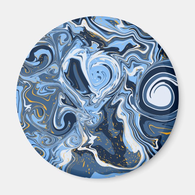 Blauer, weißer und goldener Wirbel Flüssigmarmor Magnet (Vorne)