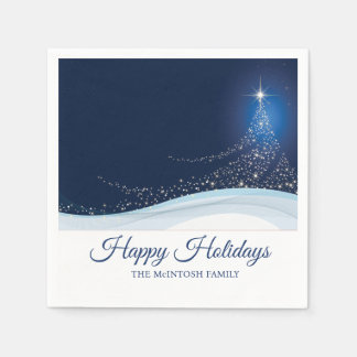 Blauer weißer Winter Schnee Weihnachtsbaum editier Serviette