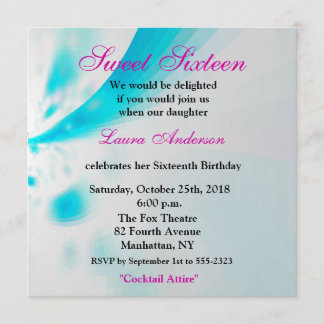 Blauer Weißrosa Moderne Flora Abstrakt Süße 16. Einladung