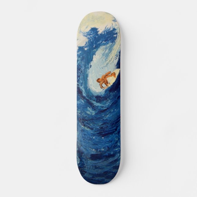 Blauer Wellen-Surfer-surfender Skateboard (Vorderseite)