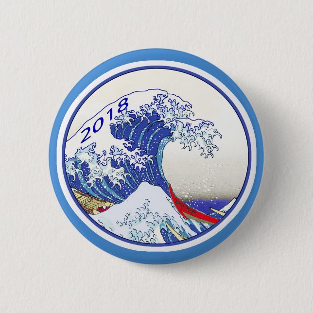 Blauer Wellen-Wahl-Knopf 2018 Button (Vorderseite)
