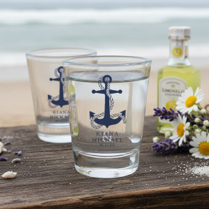 Blauer Wellenanker Hochzeit ID836 Schnapsglas