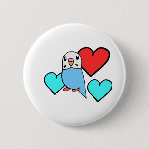 Blauer Wellensittich mit Herzen Button