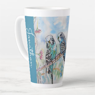 Blauer Wellensittich Sittiche Papageien Ehemänner Milchtasse