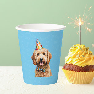 Blauer Welpenhund Birthday Paw-ty Pappbecher