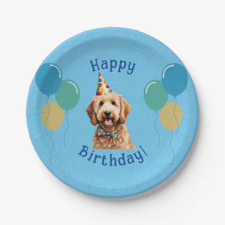 Blauer Welpenhund Birthday Paw-ty Pappteller