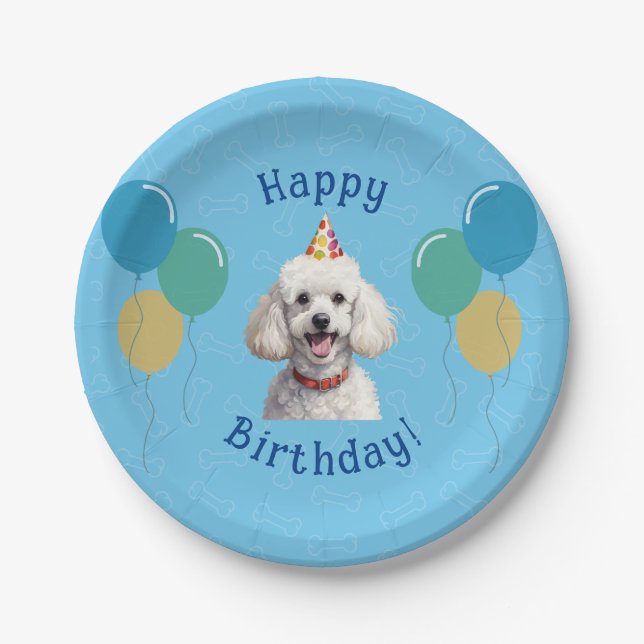 Blauer Welpenhund Birthday Paw-ty Pappteller (Vorderseite)