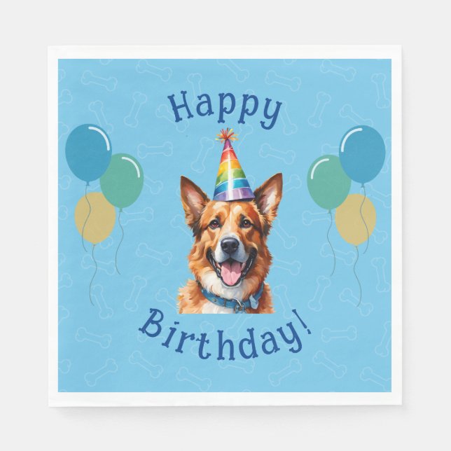 Blauer Welpenhund Birthday Paw-ty Serviette (Vorderseite)