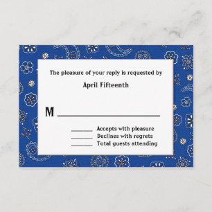 Blauer Westernbandana-kundenspezifische Hochzeit RSVP Karte