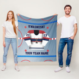 Blauer Wh| Roter Eishockeyrosa| Player Jersey Fleecedecke