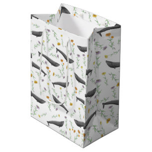 Blauer Whale Frühjahr Illustrationsmuster Mittlere Geschenktüte