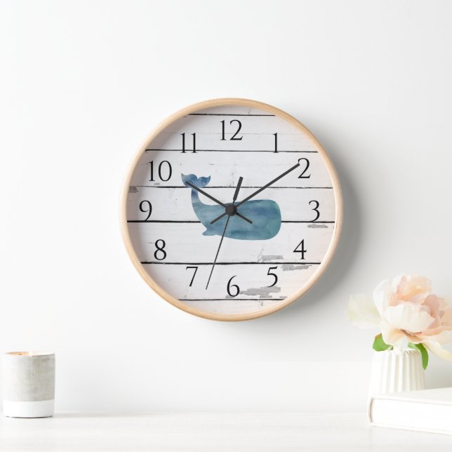 Blauer Whale Shiplap Rustikale Dekoration Uhr (Zuhause)