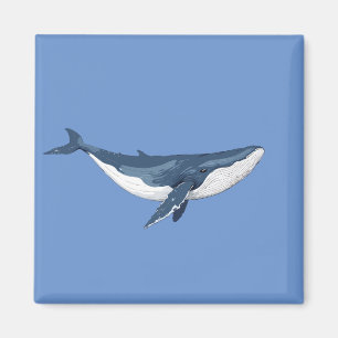 Blauer Whale Vector Kunstdruckerei Schwarz-Weiß Magnet