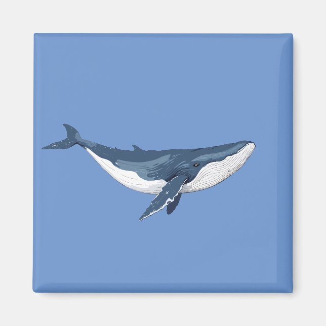 Blauer Whale Vector Kunstdruckerei Schwarz-Weiß Magnet (Vorne)