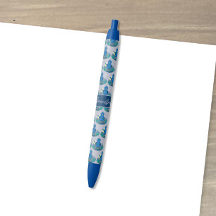 Blauer Whimsical Bird Muster Pen mit Name Kugelschreiber