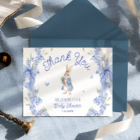 Blauer Whimsical-Hasen-Jungen-Baby-Party Dankeschö