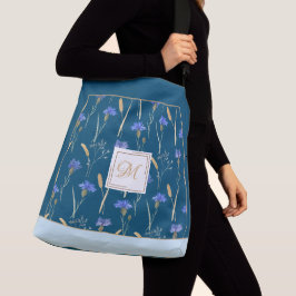 Blauer Wildblume, kundenspezifische Monogramm Tragetaschen Mit Langen Trägern