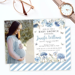 Blauer Wildblume Schmetterling Baby Boy Dusche Fot Einladung