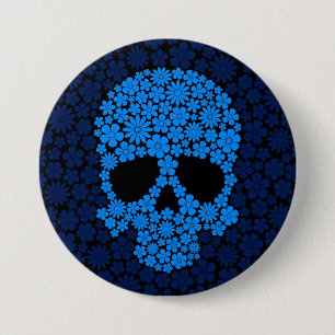 Blauer wilder Blumen-Schädel Button