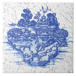 Blauer Wildfox Füchse Floral Antiker Pagoda Bird Fliese