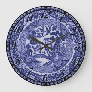 Blauer Willow Blue und Weiße China Klemme Große Wanduhr