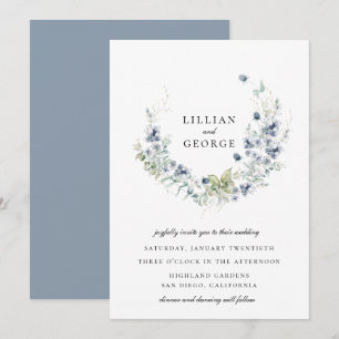 Blauer Winter-Botanischer Kranz-Hochzeit Einladung