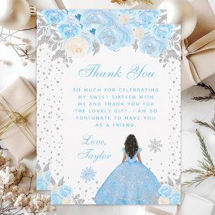 Blauer Winter Dunkle Haut Prinzessin Sweet Sixteen Dankeskarte