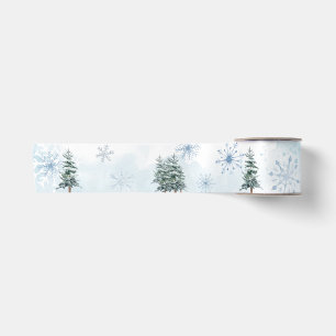 Blauer Winter Schneeflocke und Pinienbäume, Gift R Satinband