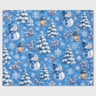 Blauer Winter Schneemann Weihnachten Schneeflocke Geschenkpapier