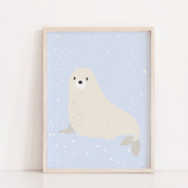 Blauer Winter | Sea Lion Arctic Animal Kinderzimme Poster
