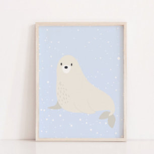 Blauer Winter Sea Lion Arctic Animal Kinderzimme Poster
