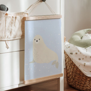 Blauer Winter Sea Lion Arctic Animal Kinderzimme Wandteppich Mit Holzrahmen