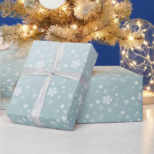 Blauer Winter Wildblumen und Sterne Geschenkpapier (Feiertage)
