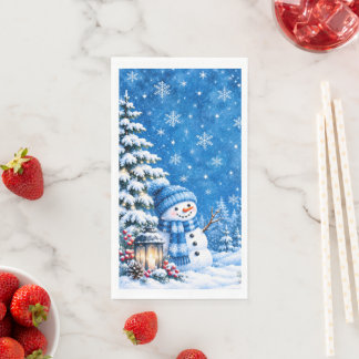 Blauer Winter-Wunderland-Schneemann-Schnee-Papiern Serviette
