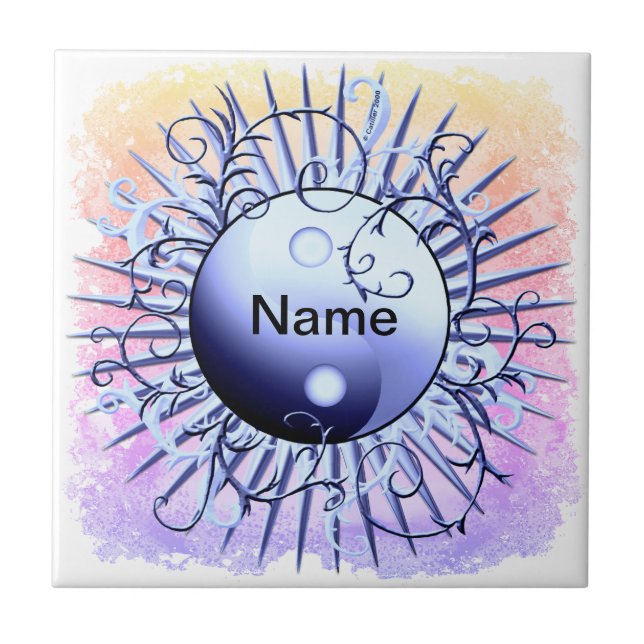 Blauer Wirbel Yin Yang  Fliese (Vorderseite)