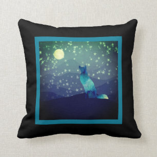 Blauer Wolf Admiring Vollmond in den Bergen Kissen