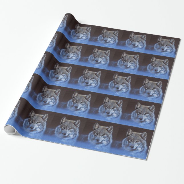 Blauer Wolf Geschenkpapier (Ungerollt)