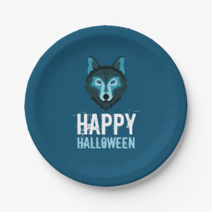Blauer Wolf, glückliches Halloween Pappteller