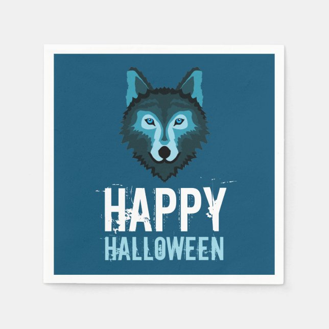 Blauer Wolf, glückliches Halloween Serviette (Vorderseite)