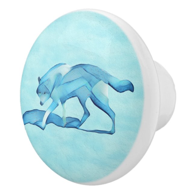 Blauer Wolf im Schnee Keramikknauf (Rechts)
