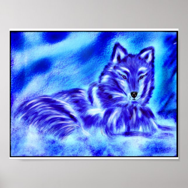 Blauer Wolf im Schnee Poster (Vorne)