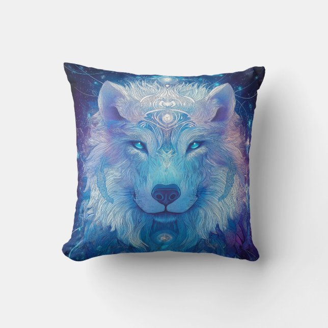 Blauer Wolf Mandala Magie Sternenhimmel Kissen (Vorderseite)