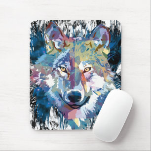 Blauer Wolf Mousepad Farbiger Wolf Polygon