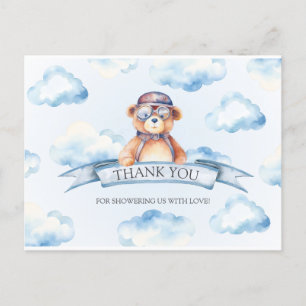 Blauer Wolken-Vintage-Jungen-Bär-Babyshower Postkarte