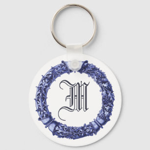 Blauer Wreath-mit Monogramm Schlüsselanhänger