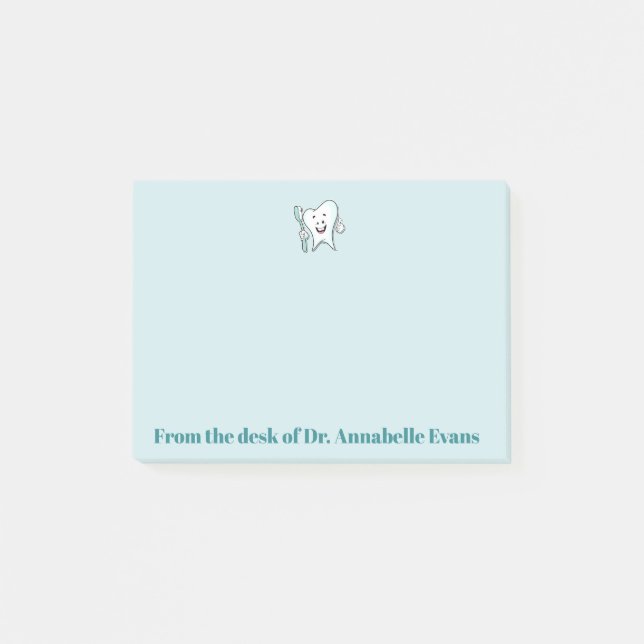 Blauer Zahn und Bürste Post-it Klebezettel (Vorderseite)