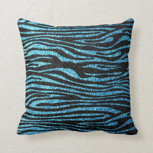 Blauer Zebradruck (bling Imitat-Glitter) Kissen